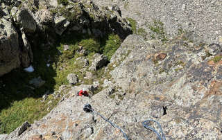Lovely clean rough rock, steep but with good holds 